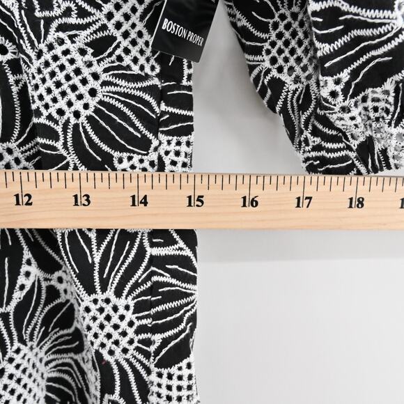 BOSTON PROPER Embroidered Dress Sz 6 Black White Floral Puff Sleeve Flounce Hem‎ - Picture 6 of 15